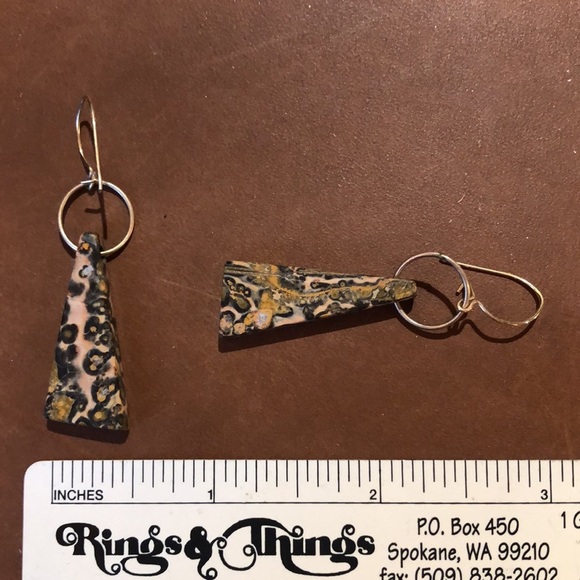 Artisan Agate earth tones modern earring small gold hoop and earwire polished - Picture 6 of 7